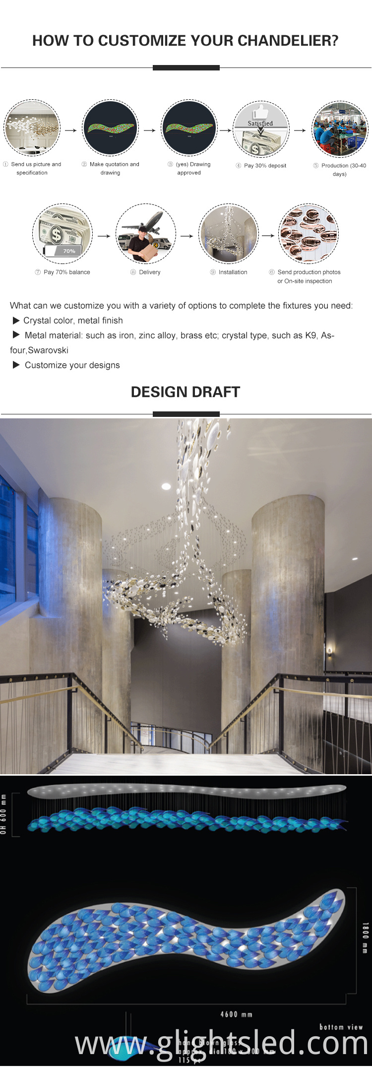 One stop customized new product hotel club modern ball luxury crystal led chandelier